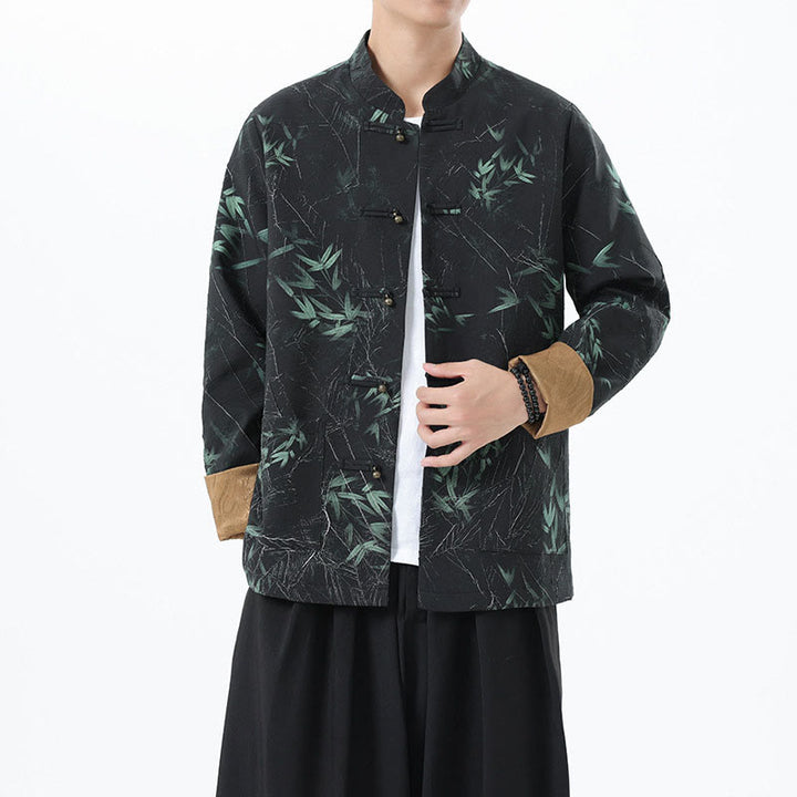 Giacca da uomo in spandex con bottoni casual in bambù e stampa Buddha Stones , abbigliamento da camicia - image 2
