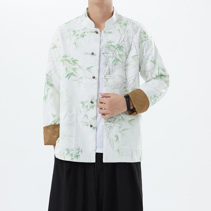 Giacca da uomo in spandex con bottoni casual in bambù e stampa Buddha Stones , abbigliamento da camicia