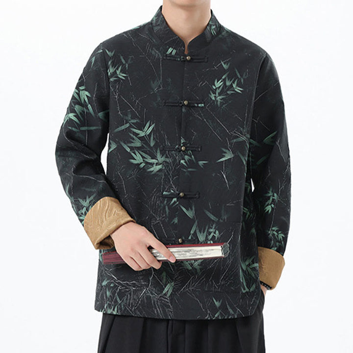 Giacca da uomo in spandex con bottoni casual in bambù e stampa Buddha Stones , abbigliamento da camicia