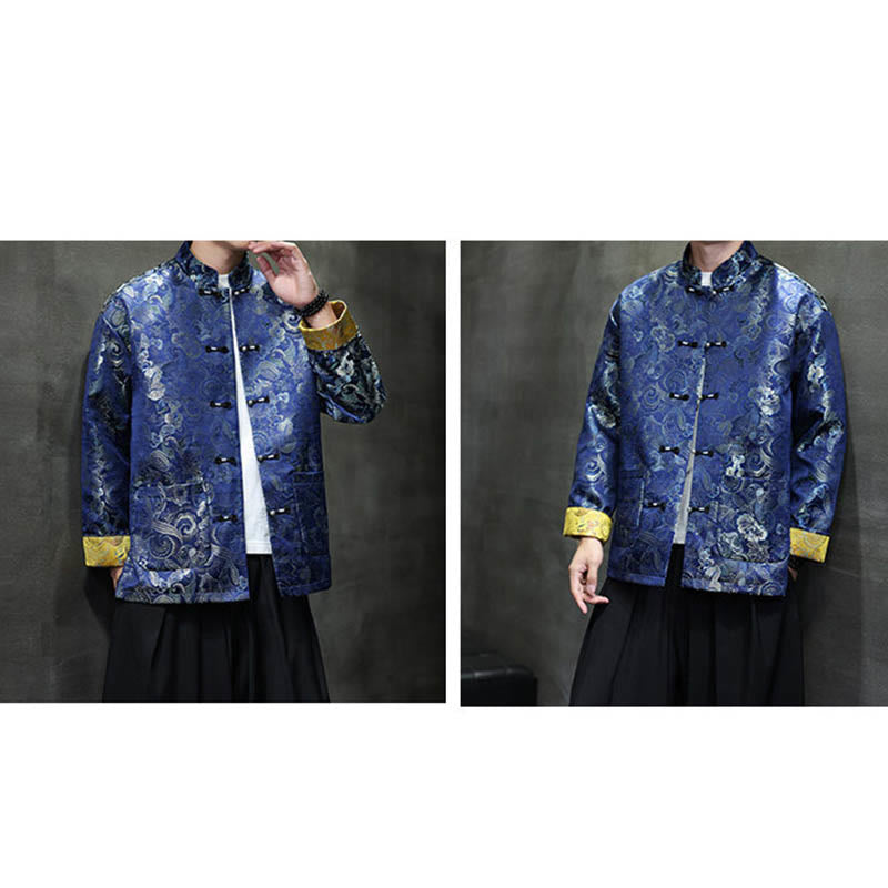 Buddha Stones Frog-Button Cinese Tang Suit Stand Collar Camicia Lunga Uomo Giacca Abbigliamento - image 31