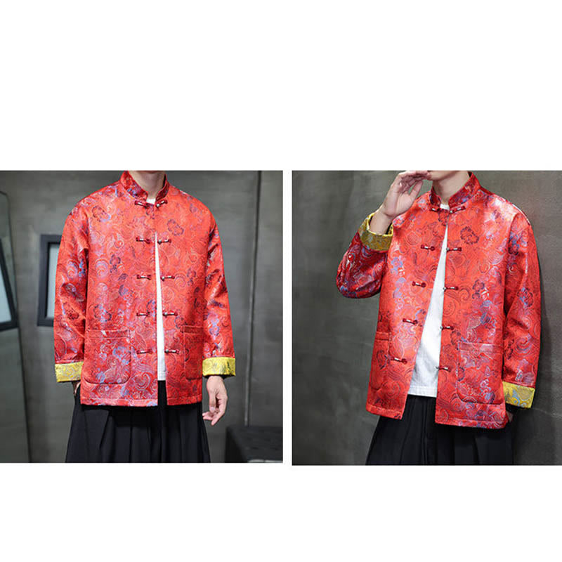 Buddha Stones Frog-Button Cinese Tang Suit Stand Collar Camicia Lunga Uomo Giacca Abbigliamento - image 17