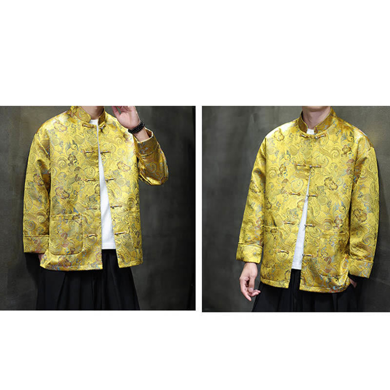 Buddha Stones Frog-Button Cinese Tang Suit Stand Collar Camicia Lunga Uomo Giacca Abbigliamento - image 23
