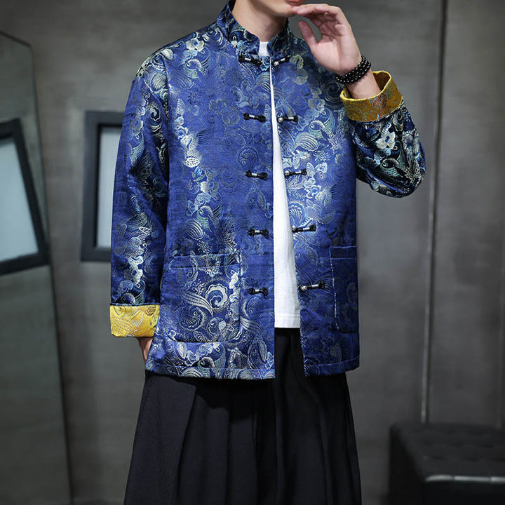 Buddha Stones Frog-Button Cinese Tang Suit Stand Collar Camicia Lunga Uomo Giacca Abbigliamento - image 29