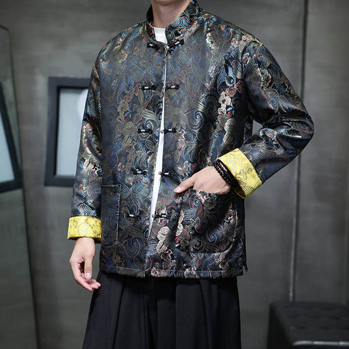 Buddha Stones Frog-Button Cinese Tang Suit Stand Collar Camicia Lunga Uomo Giacca Abbigliamento - image 5