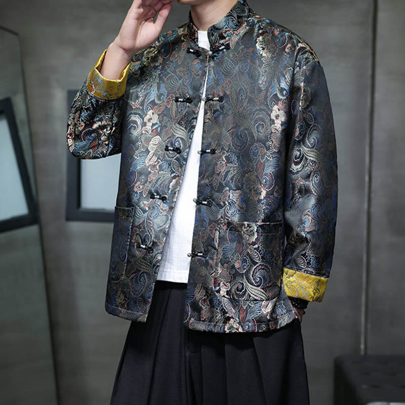 Buddha Stones Frog-Button Cinese Tang Suit Stand Collar Camicia Lunga Uomo Giacca Abbigliamento - image 6
