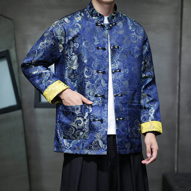 Buddha Stones Frog-Button Cinese Tang Suit Stand Collar Camicia Lunga Uomo Giacca Abbigliamento - image 26