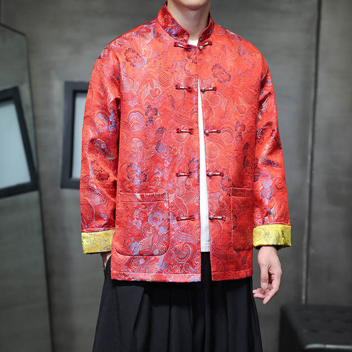 Buddha Stones Frog-Button Cinese Tang Suit Stand Collar Camicia Lunga Uomo Giacca Abbigliamento - image 13