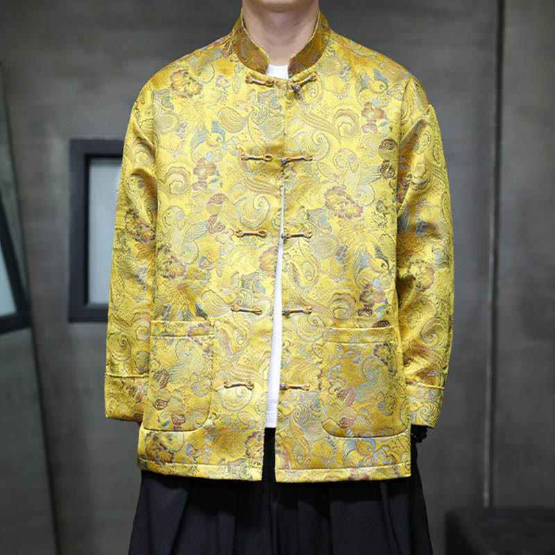 Buddha Stones Frog-Button Cinese Tang Suit Stand Collar Camicia Lunga Uomo Giacca Abbigliamento - Oro - US/UK/AU46, EU56 (5XL) - image 18