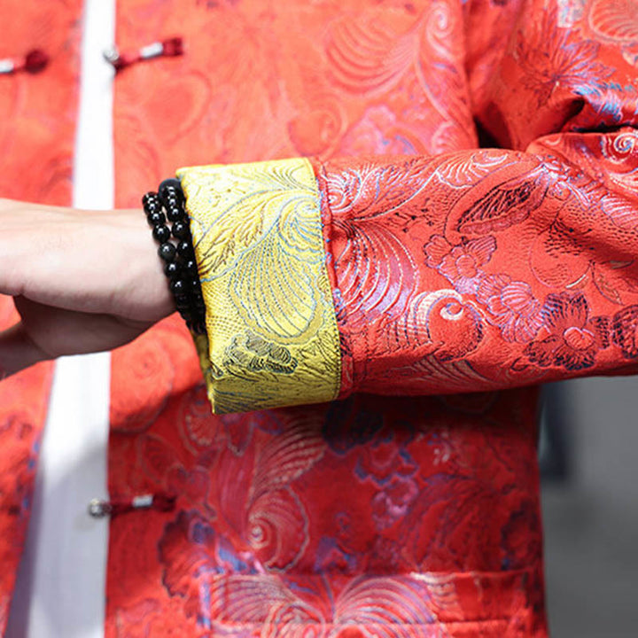 Buddha Stones Frog-Button Cinese Tang Suit Stand Collar Camicia Lunga Uomo Giacca Abbigliamento - image 14