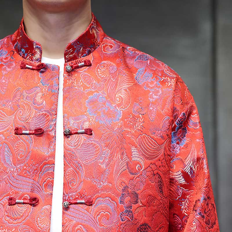Buddha Stones Frog-Button Cinese Tang Suit Stand Collar Camicia Lunga Uomo Giacca Abbigliamento - image 14