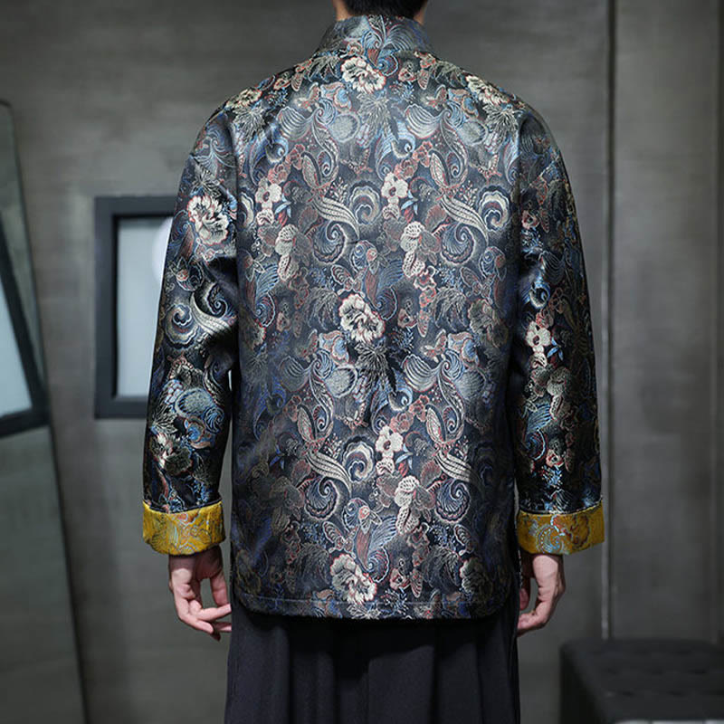 Buddha Stones Frog-Button Cinese Tang Suit Stand Collar Camicia Lunga Uomo Giacca Abbigliamento - image 3