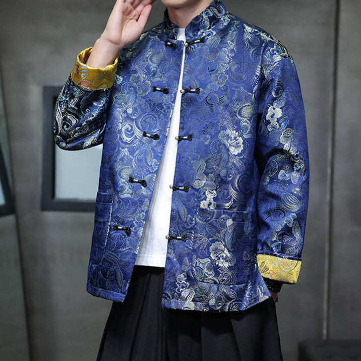 Buddha Stones Frog-Button Cinese Tang Suit Stand Collar Camicia Lunga Uomo Giacca Abbigliamento - image 28