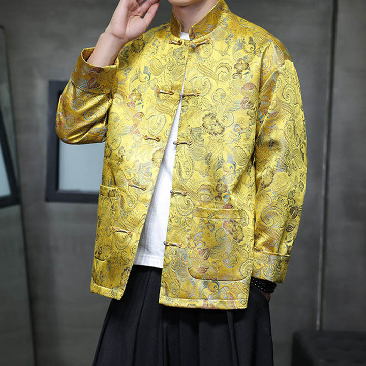 Buddha Stones Frog-Button Cinese Tang Suit Stand Collar Camicia Lunga Uomo Giacca Abbigliamento - image 19