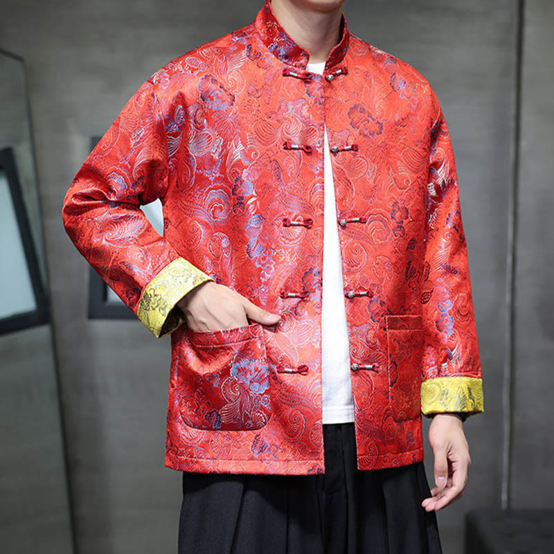Buddha Stones Frog-Button Cinese Tang Suit Stand Collar Camicia Lunga Uomo Giacca Abbigliamento - image 11