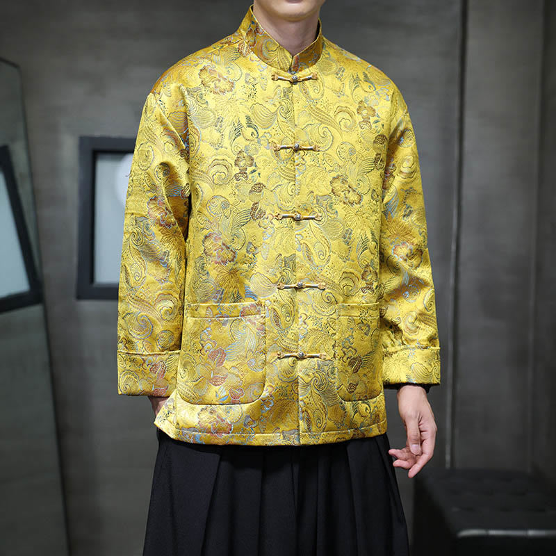 Buddha Stones Frog-Button Cinese Tang Suit Stand Collar Camicia Lunga Uomo Giacca Abbigliamento - image 22