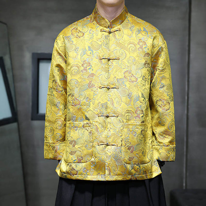 Buddha Stones Frog-Button Cinese Tang Suit Stand Collar Camicia Lunga Uomo Giacca Abbigliamento - image 23