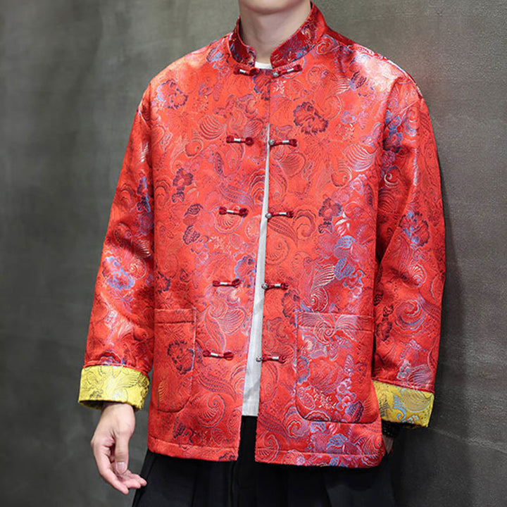 Buddha Stones Frog-Button Cinese Tang Suit Stand Collar Camicia Lunga Uomo Giacca Abbigliamento - image 9