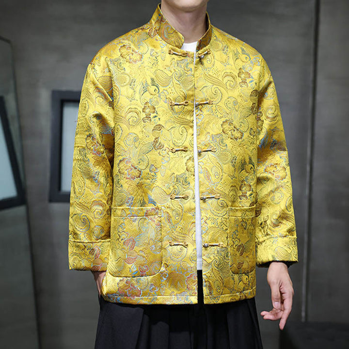 Buddha Stones Frog-Button Cinese Tang Suit Stand Collar Camicia Lunga Uomo Giacca Abbigliamento - image 21