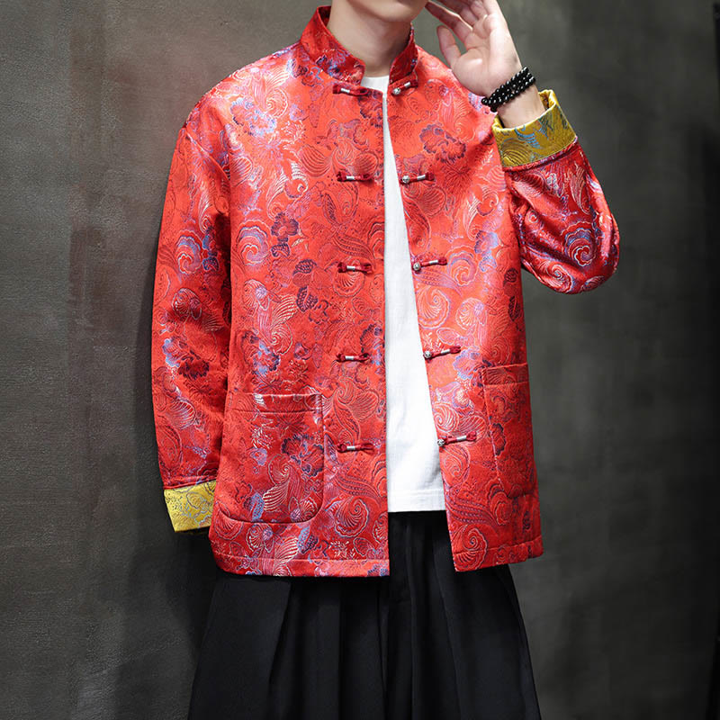 Buddha Stones Frog-Button Cinese Tang Suit Stand Collar Camicia Lunga Uomo Giacca Abbigliamento - image 12