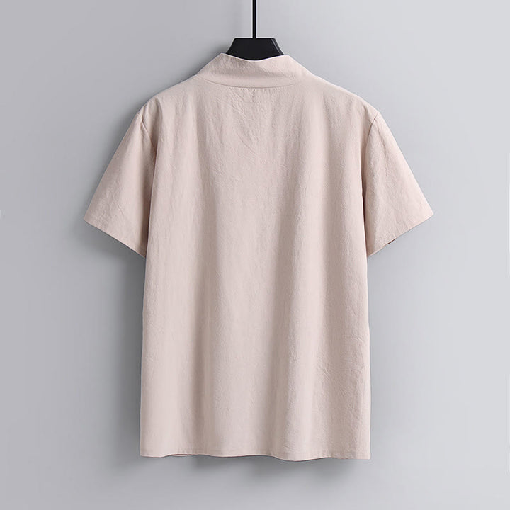 Maglietta da uomo Buddha Stones Loose, tinta unita, manica corta, collo a V, traspirante, in lino - image 5