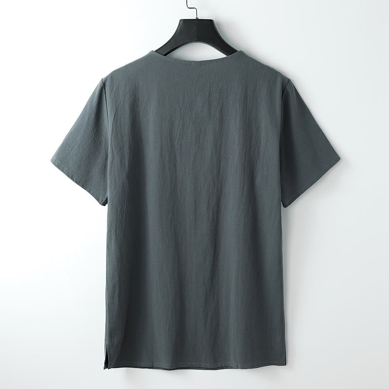 T-shirt da uomo Buddha Stones, tinta unita, maniche corte, scollo a V con tre bottoni, camicia morbida - image 1