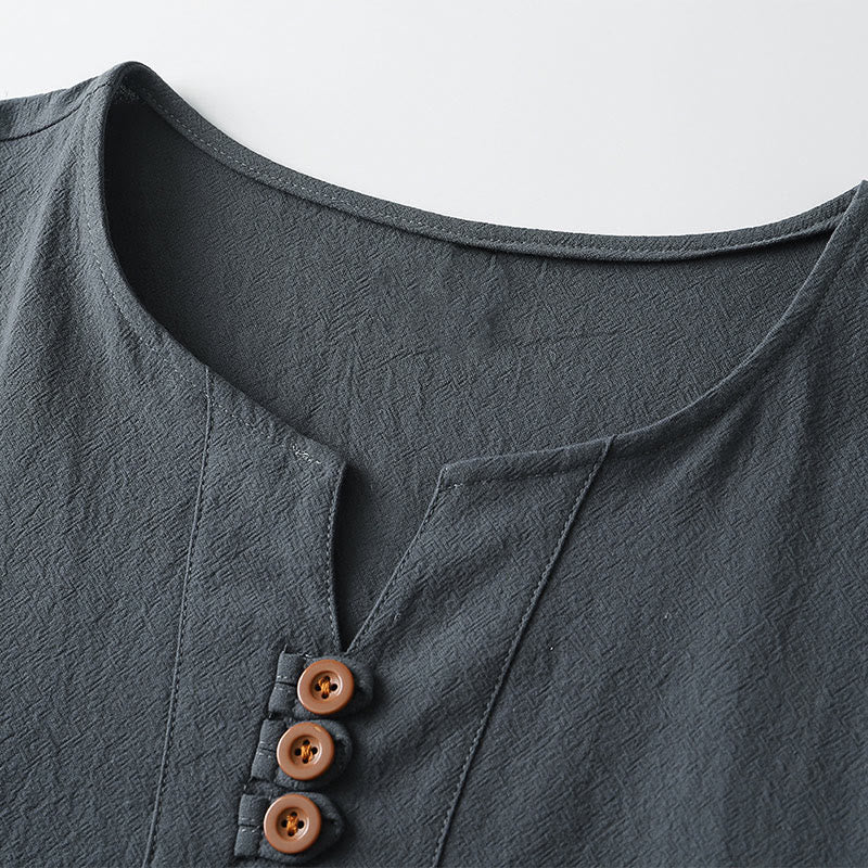 T-shirt da uomo Buddha Stones, tinta unita, maniche corte, scollo a V con tre bottoni, camicia morbida - image 3