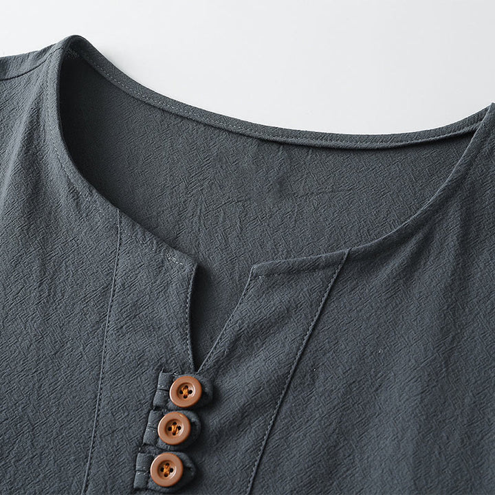 T-shirt da uomo Buddha Stones, tinta unita, maniche corte, scollo a V con tre bottoni, camicia morbida - image 3