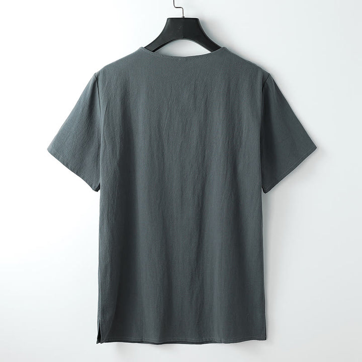 T-shirt da uomo Buddha Stones, tinta unita, maniche corte, scollo a V con tre bottoni, camicia morbida - image 1