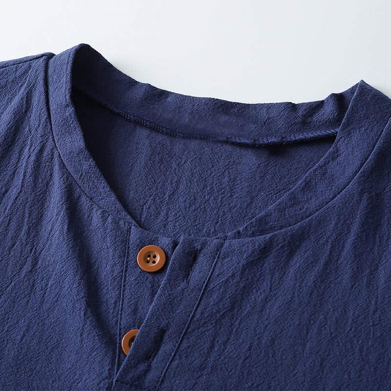Maglietta da uomo Buddha Stones Loose Tinta unita Top manica corta Bottoni Collo a tacca Camicia in morbido cotone e lino