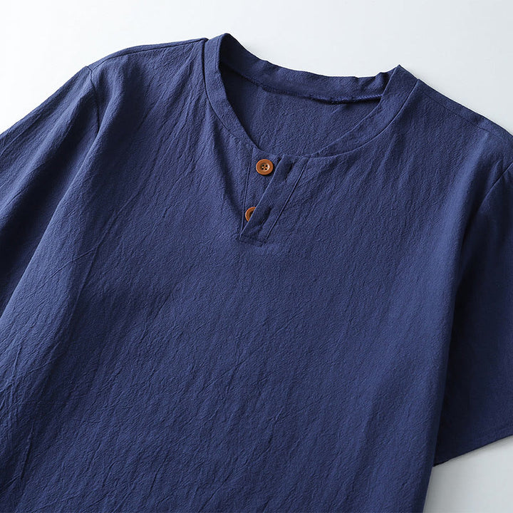 Maglietta da uomo ampia con Buddha Stones, tinta unita, manica corta, collo con bottoni, morbida camicia - image 4