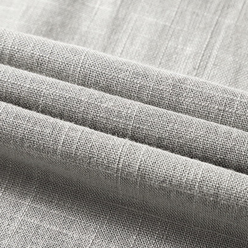 Camicia da uomo ampia Buddha Stones , tinta unita, collo a tacca, manica corta, comoda, traspirante, in cotone e lino