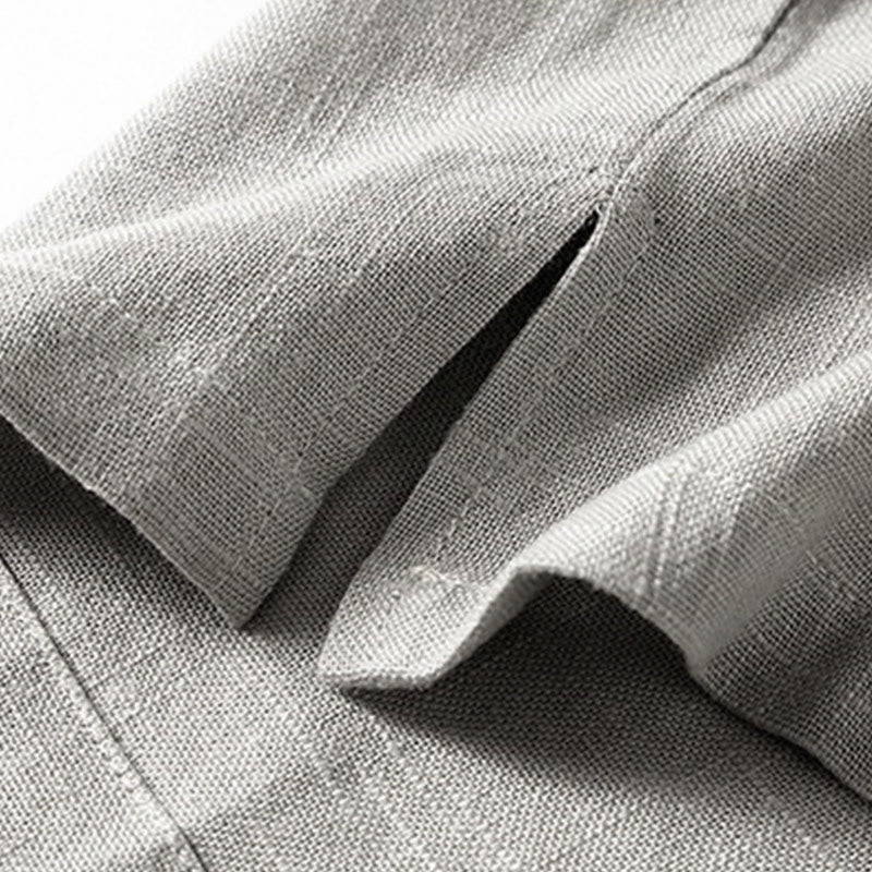 Camicia da uomo ampia Buddha Stones , tinta unita, collo a tacca, manica corta, comoda, traspirante, in cotone e lino - image 10