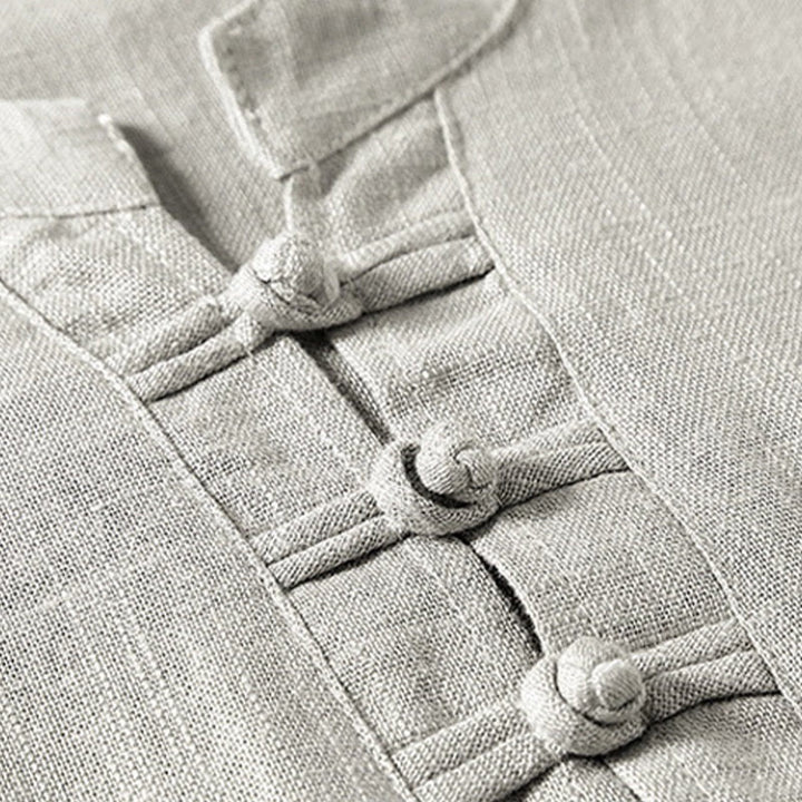 Camicia da uomo ampia Buddha Stones , tinta unita, collo a tacca, manica corta, comoda, traspirante, in cotone e lino - image 7