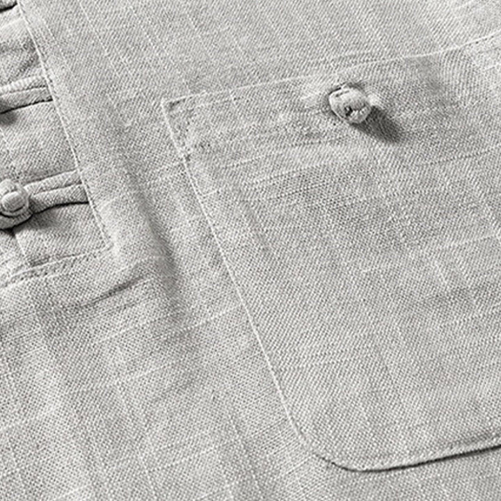 Camicia da uomo ampia Buddha Stones , tinta unita, collo a tacca, manica corta, comoda, traspirante, in cotone e lino - image 9