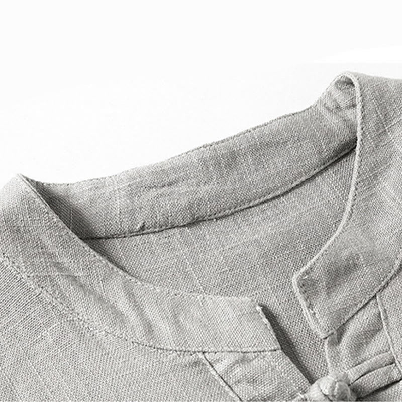 Camicia da uomo ampia Buddha Stones , tinta unita, collo a tacca, manica corta, comoda, traspirante, in cotone e lino - image 6