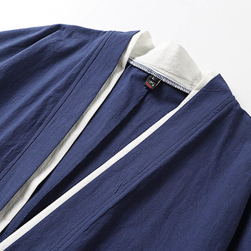 Kimono Hanfu da uomo a due pezzi con maniche corte e ricami, in cotone confortevole, con finte Buddha Stones. - image 4