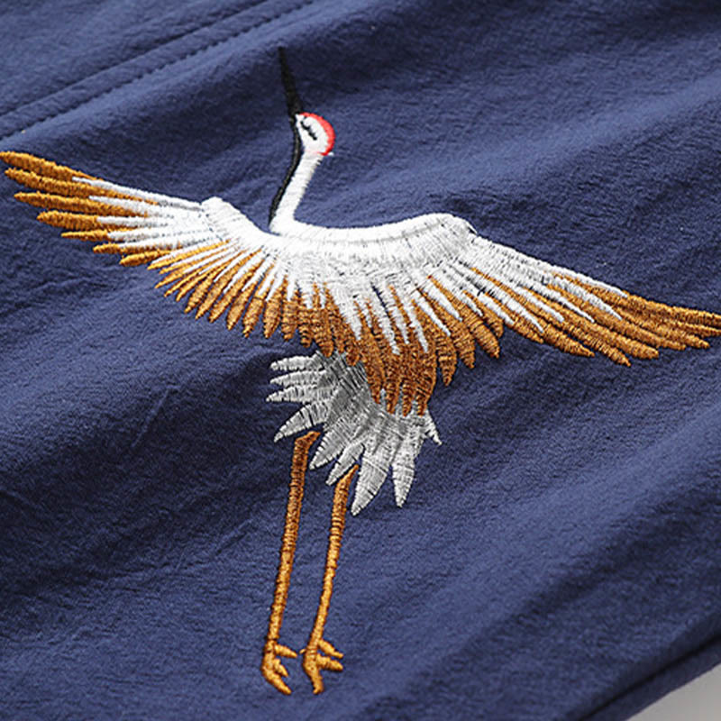 Kimono Hanfu da uomo a due pezzi con maniche corte e ricami, in cotone confortevole, con finte Buddha Stones. - image 7