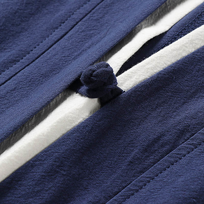 Kimono Hanfu da uomo a due pezzi con maniche corte e ricami, in cotone confortevole, con finte Buddha Stones. - image 5