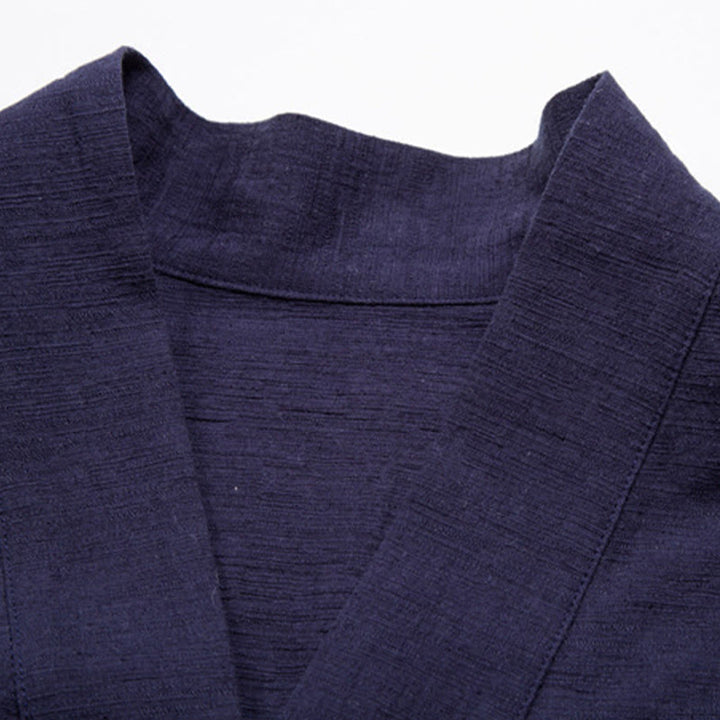 Camicia da uomo a maniche corte con taschino e scollo a V, in cotone e lino, Buddha Stones. - image 8