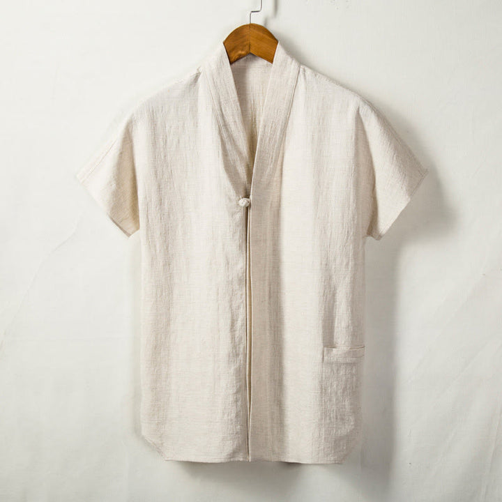 Camicia a maniche corte da uomo Buddha Stones con tasca, cardigan con scollo a V, camicia in cotone e lino comfort - Biancheria - US/UK/AU44, EU54 (4XL) - image 0