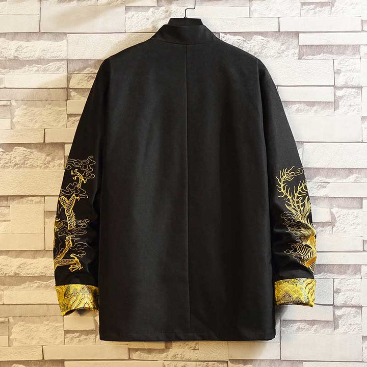 Buddha Stones Ricama Drago Fenice Casual Rana-bottoni Cotone Giacca Camicia Abbigliamento Uomo
