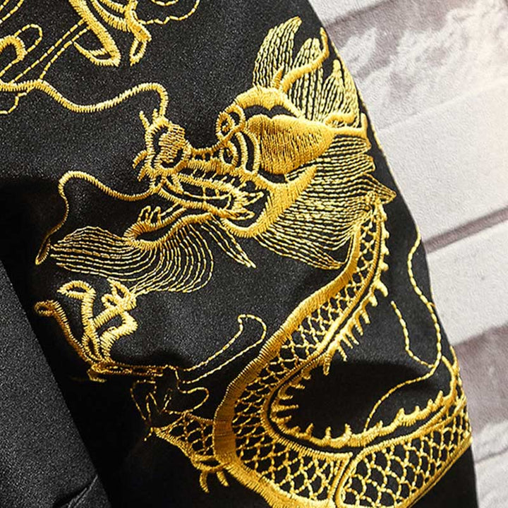 Buddha Stones Ricama Drago Fenice Casual Rana-bottoni Cotone Giacca Camicia Abbigliamento Uomo