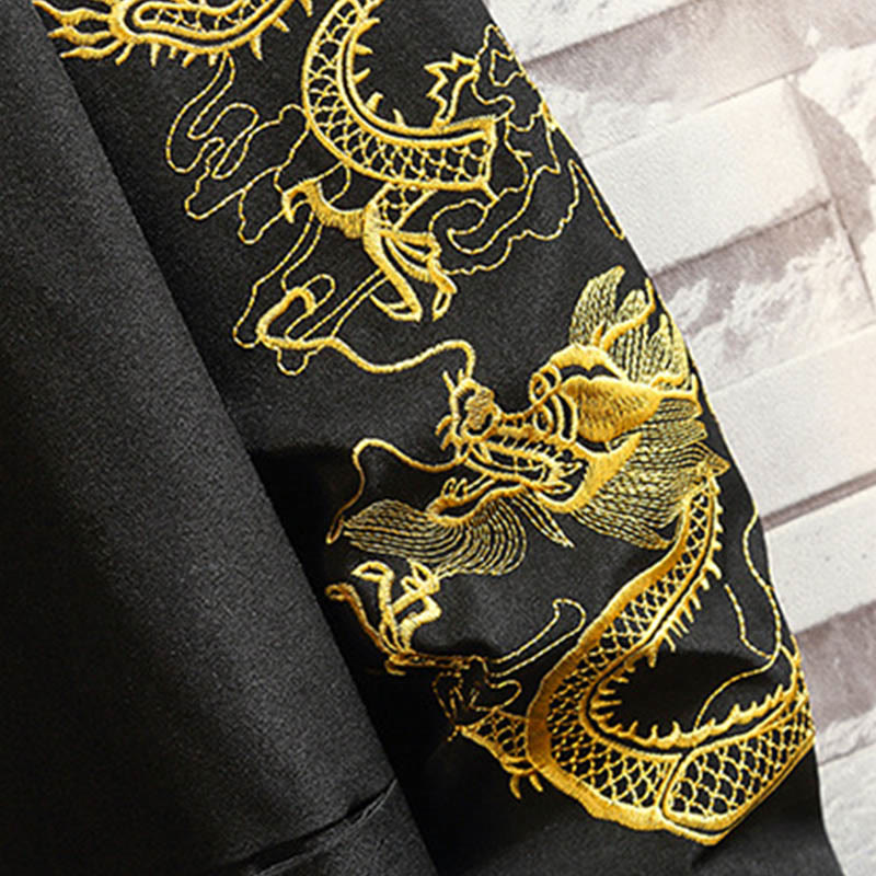Buddha Stones Ricama Drago Fenice Casual Rana-bottoni Cotone Giacca Camicia Abbigliamento Uomo