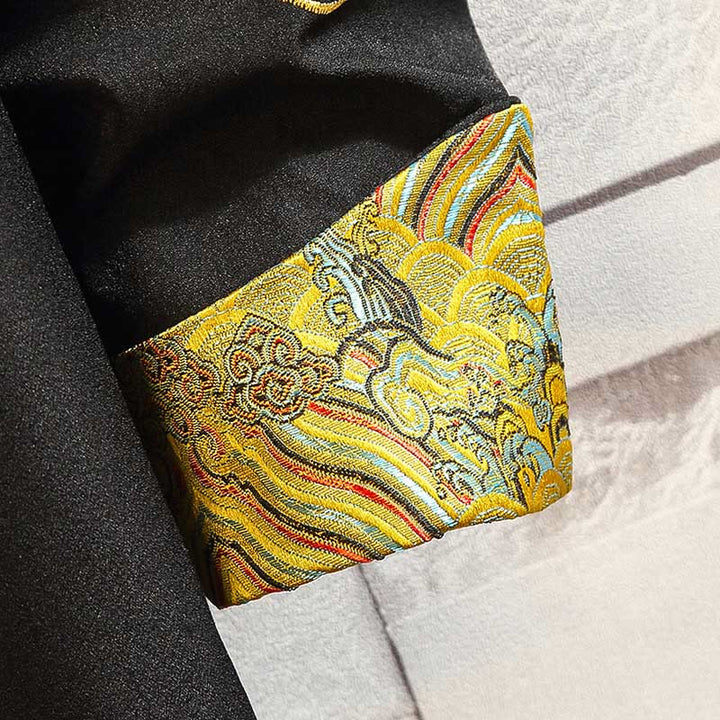 Buddha Stones Ricama Drago Fenice Casual Rana-bottoni Cotone Giacca Camicia Abbigliamento Uomo