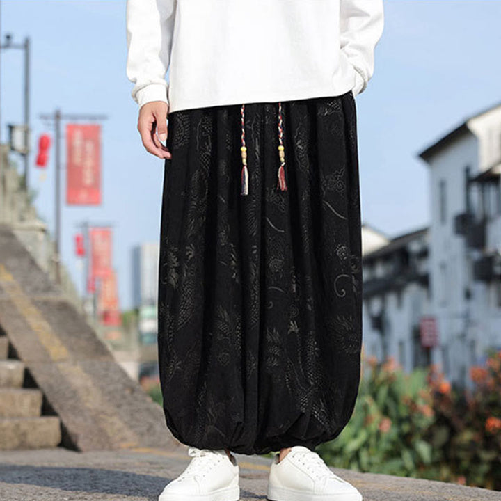 Pantaloni casual da uomo in cotone tinta unita con tasche e motivo a drago Buddha Stones - image 14