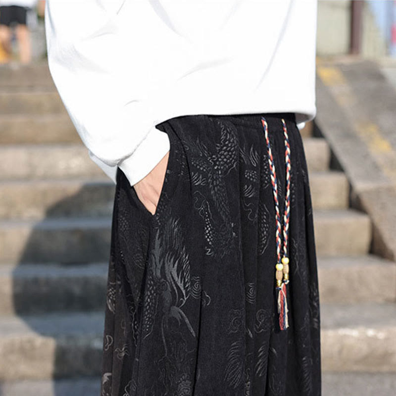 Pantaloni casual da uomo in cotone tinta unita con tasche e motivo a drago Buddha Stones - image 17