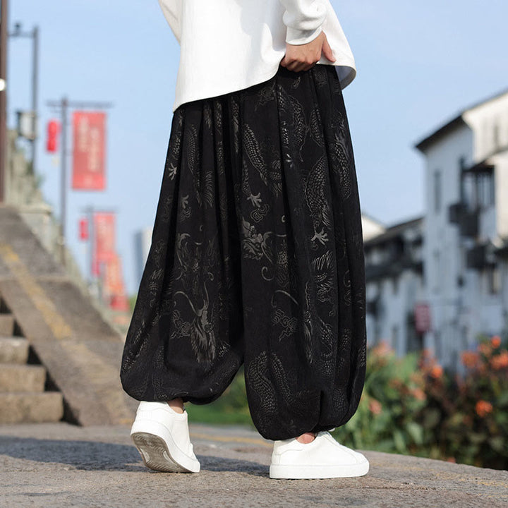 Pantaloni casual da uomo in cotone tinta unita con tasche e motivo a drago Buddha Stones - image 13