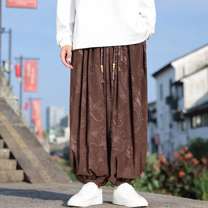 Giacca e pantaloni casual in velluto a coste di cotone da uomo con tasche, motivo drago , Buddha Stones