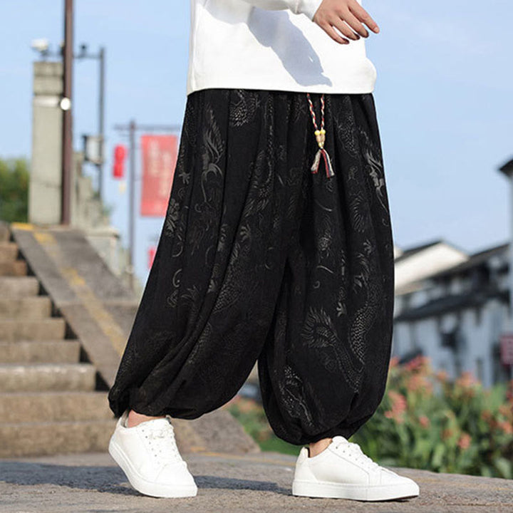 Pantaloni casual da uomo in cotone tinta unita con tasche e motivo a drago Buddha Stones - image 11