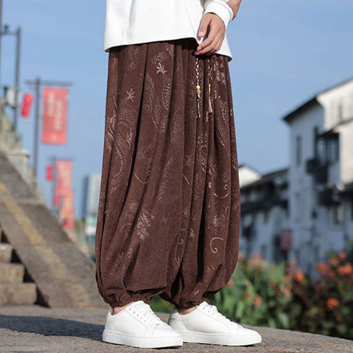 Pantaloni casual da uomo in cotone tinta unita con tasche e motivo a drago Buddha Stones - image 6